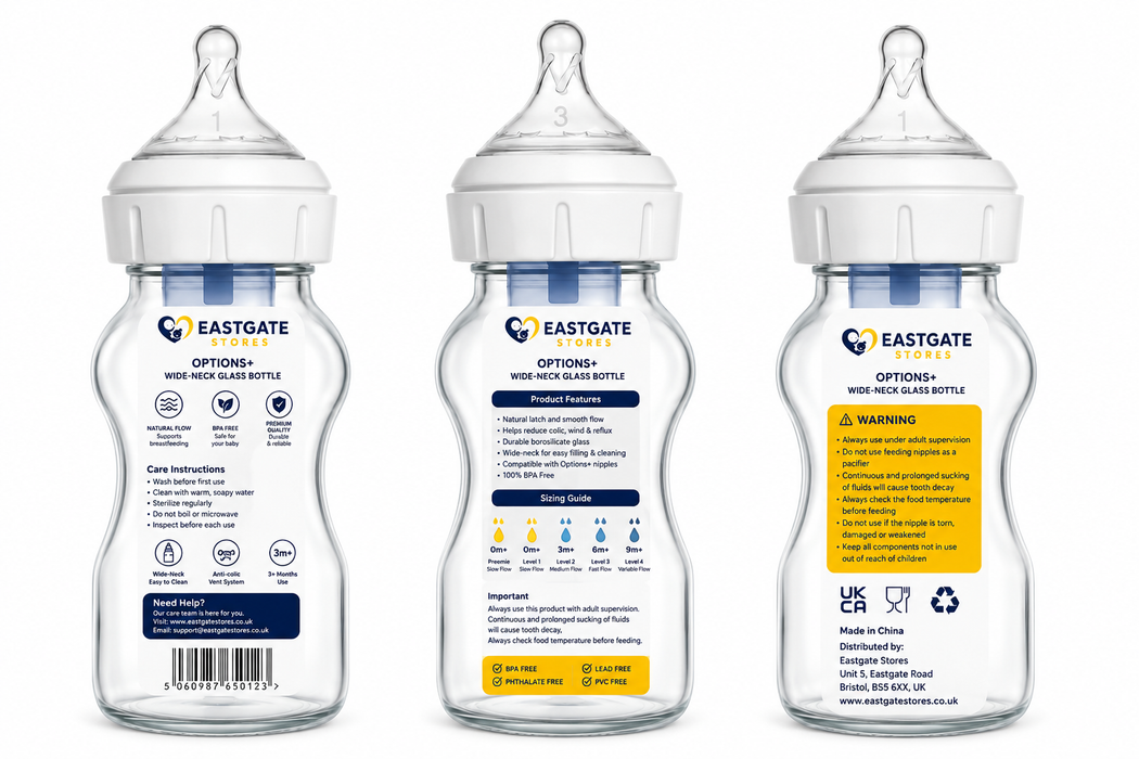 Eastgate Stores Glass Baby Bottle Set  Anti-Colic Wide-Neck 3 Pack
