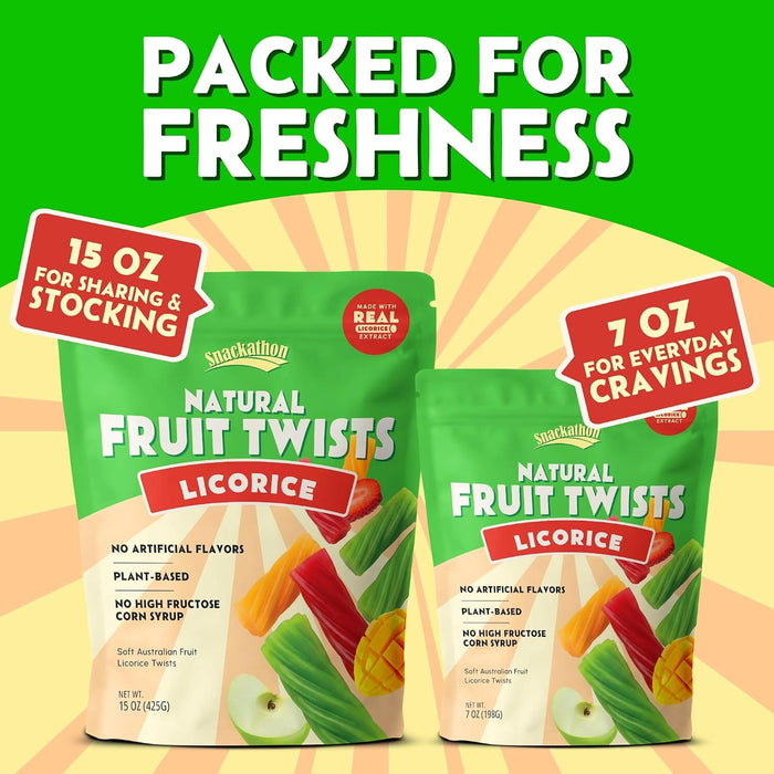 Snackathon Australian Licorice Candy, Mixed Fruit Flavors, Soft & Chewy Gourmet Licorice Twists