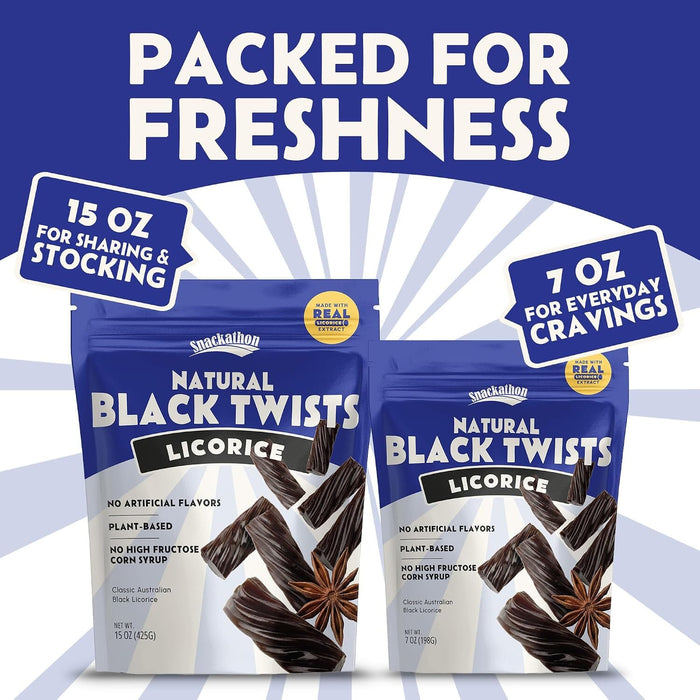 Snackathon Australian Licorice Candy, Natural Black Twists