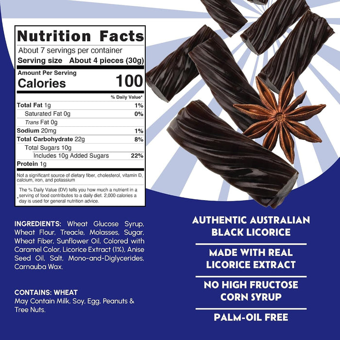 Snackathon Australian Licorice Candy, Natural Black Twists