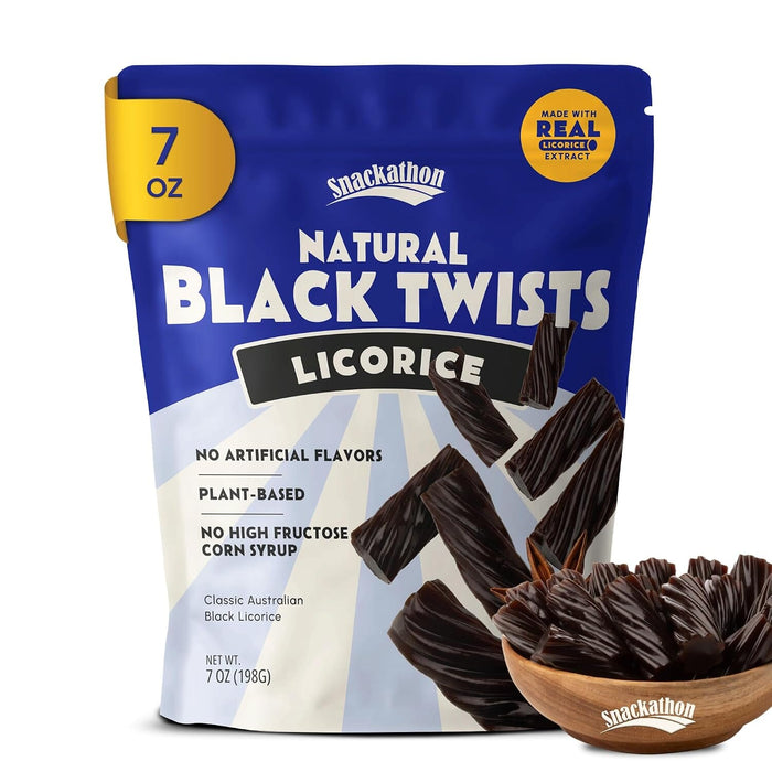 Snackathon Australian Licorice Candy, Natural Black Twists