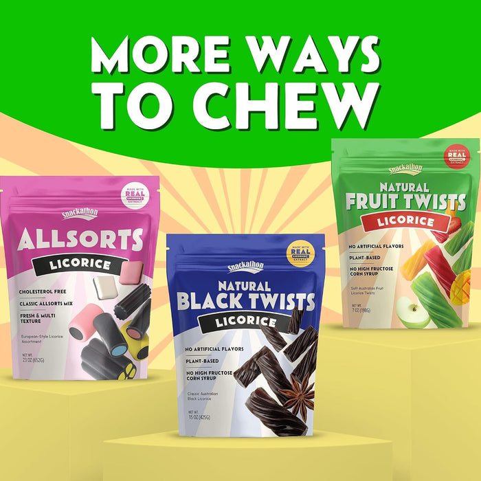 Snackathon Australian Licorice Candy, Mixed Fruit Flavors, Soft & Chewy Gourmet Licorice Twists
