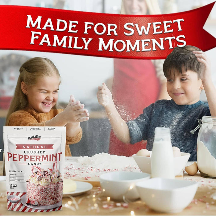 Snackathon Crushed Peppermint Candy Pieces, Natural Red & White Mint Bits, 8 OZ Resealable Bag – Topping for Baking, Hot Cocoa, Ice Cream, Christmas Cookies & Holiday Desserts
