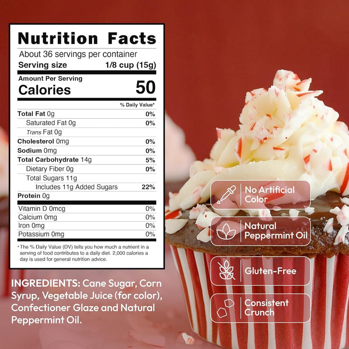 Snackathon Crushed Peppermint Candy Pieces, Natural Red & White Mint Bits, 8 OZ Resealable Bag – Topping for Baking, Hot Cocoa, Ice Cream, Christmas Cookies & Holiday Desserts