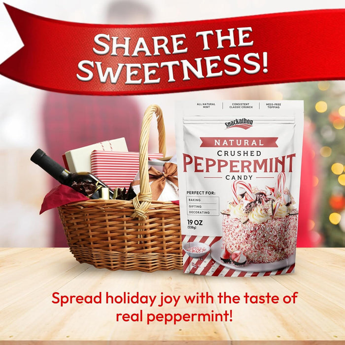 Snackathon Crushed Peppermint Candy Pieces, Natural Red & White Mint Bits, 8 OZ Resealable Bag – Topping for Baking, Hot Cocoa, Ice Cream, Christmas Cookies & Holiday Desserts