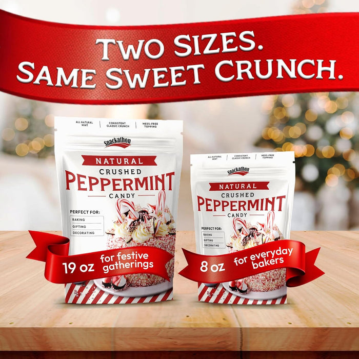 Snackathon Crushed Peppermint Candy Pieces, Natural Red & White Mint Bits, 8 OZ Resealable Bag – Topping for Baking, Hot Cocoa, Ice Cream, Christmas Cookies & Holiday Desserts